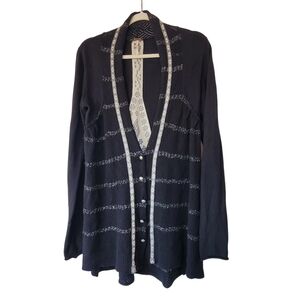 Free People Sparkle Snowflakes Cardigan Size Medium Long Black White